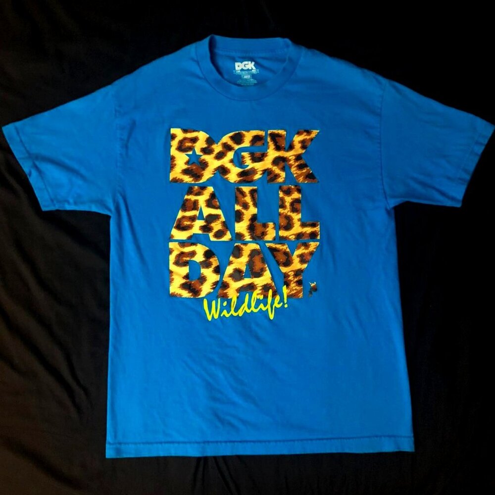 DGK (Size L) "All Day Wildlife" Cheetah Print Blue T-Shirt